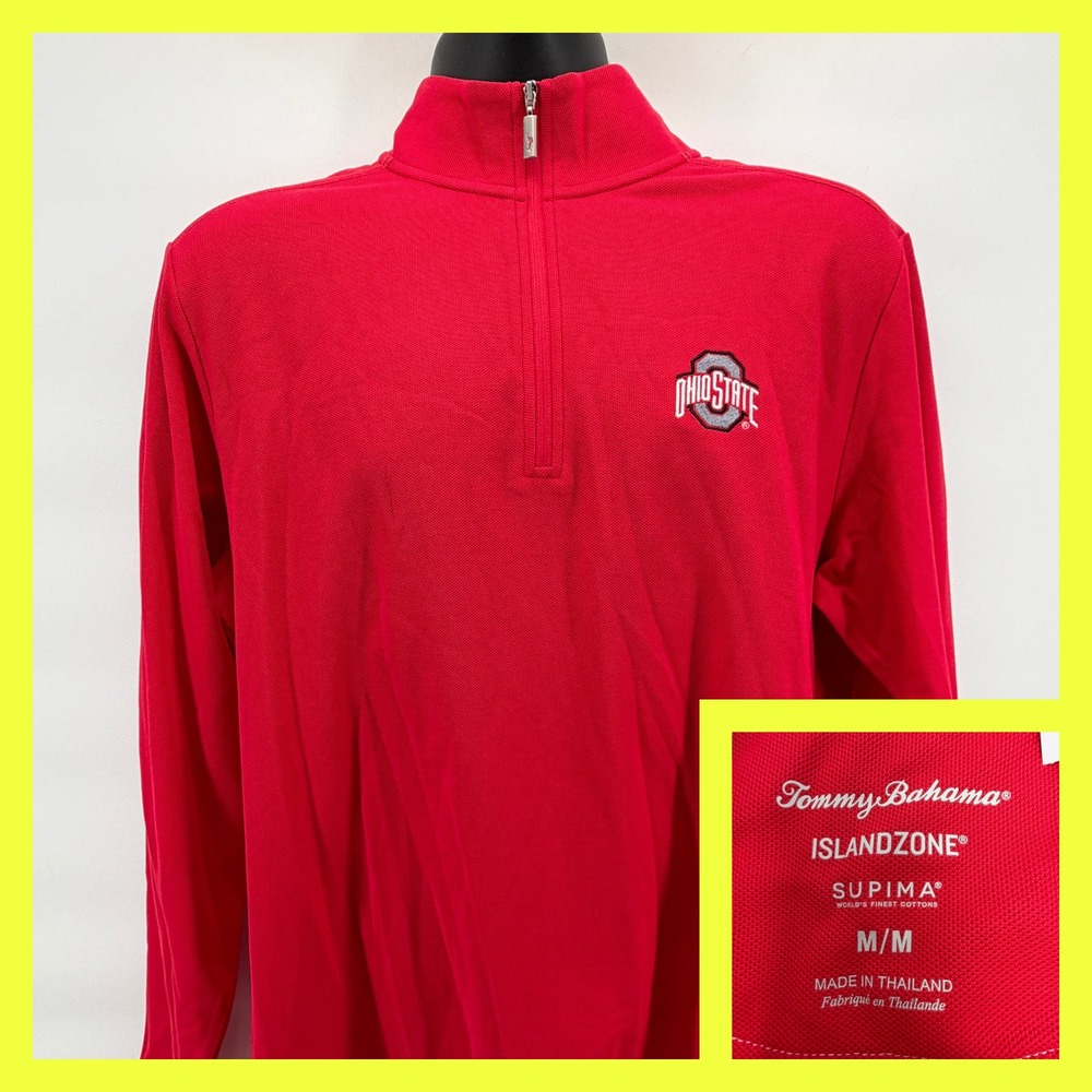 NWT Tommy Bahama Ohio‎ State Buckeyes IslandZone 1/4 Zip Red Supima Men's Medium